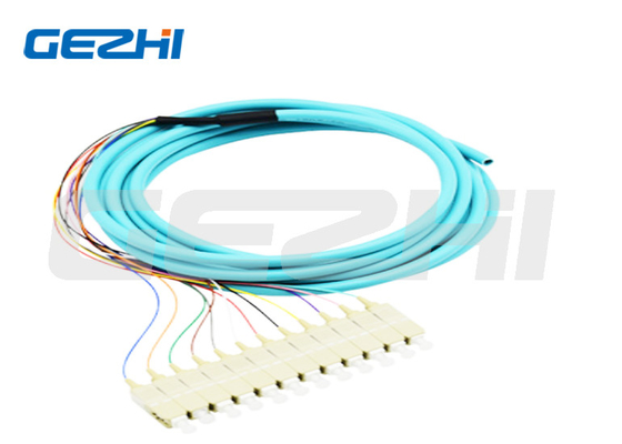 12 هسته فیبر نوری Pigtail SC PC Multimode OM3 توزیع Pigtails نوری 0.9mm برای انتقال داده