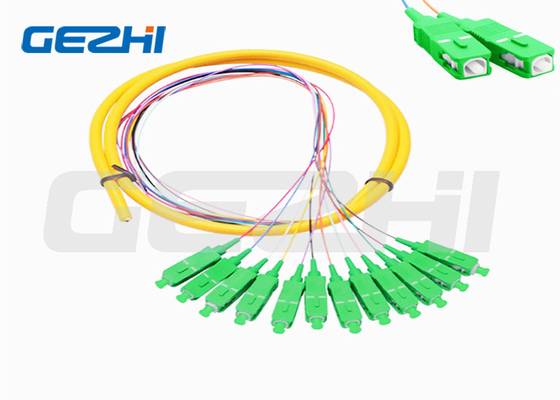9/125 فایبر نوری Pigtail 1.2m SC/APC تک حالت 12 رشته کابل فیبر نوری